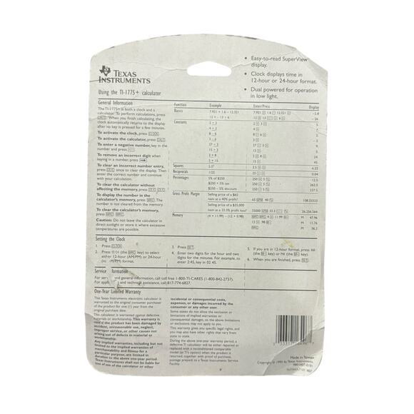 Texas Instruments TI-1775 Vintage Compact Calculator w/ Clock 1995 New Old Stock - Picture 6 of 8